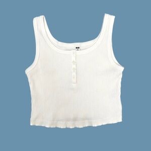 Uniqlo Ribbed Henley Neck Cropped Tank Top - White / Cream size XL